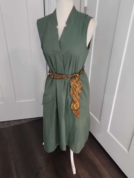 J. Crew Dresses & Skirts - J. Crew Olive Green Sleeveless V-Neck Mini Dress with Patterned Waist Scarf